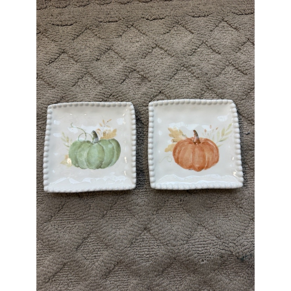 Watercolor Pumpkins Square Tidbit Plates Set Of 2 Thanksgiving/Fall
